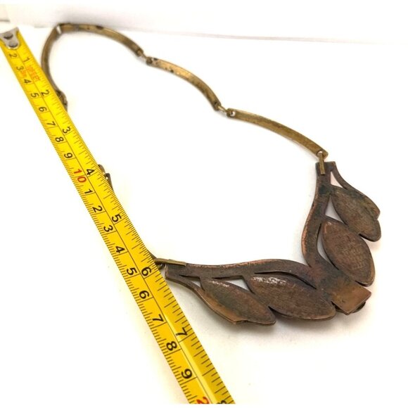 Vintage Brass Copper Statement Necklace Lapis Lazuli Centerpiece - Picture 5 of 7